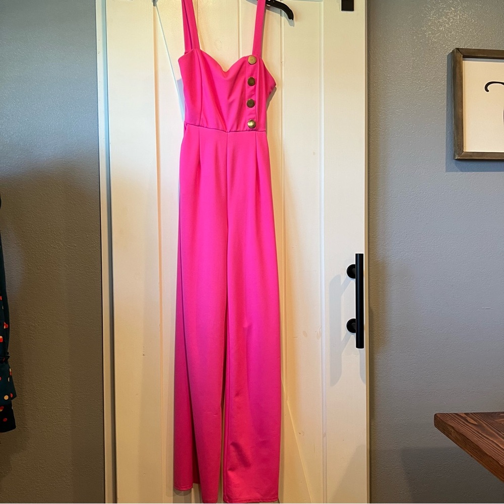 Fashion Nova M Hot Pink jumpsuit button detail wide leg w/pockets